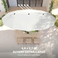 Outsunny Parasol de Jardin Exterieur 4,6 x 2,7 m, Grand Parasol Double Rectangulaire avec Manivelle, Polyester 180 g/m², Crème(m-4)