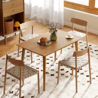 HOMCOM Table de salle à manger design grand plateau 4-6 personnes en bois dim. 120L x 75l x 76H cm(m-2)