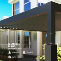 Outsunny 3 x 3(m) Electric Louvered Pergola with LED Lights, Aluminium Pergola Hardtop Gazebo with Remote, Adjustable Roof and Drainage System, Water and UV Proof(m-17)