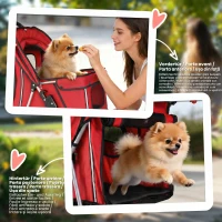 PawHut Passeggino per Cani Piccoli Pieghevole con Portabicchieri e Cestino Portaoggetti, Rosso(m-7)
