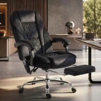 Vinsetto Fauteuil de bureau massant et chauffant hauteur réglable dossier inclinable télécommande repose-pieds rétractable noir(m-17)