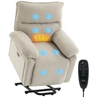 HOMCOM Elektrischer Aufstehsessel mit Massage & Wärme, Relaxsessel aus Chenille mit hochdichtem Schaumstoff und dicker Rückenlehne, Cremeweiß(m-12)