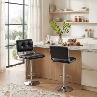 HOMCOM Lote de 2 taburetes de barra, altura ajustable, giratorio 360°, asiento acolchado, respaldo y reposapiés, negro(m-5)