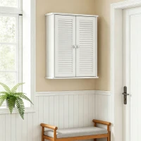 HOMCOM Bathroom Cabinet, Bathroom Wall Cabinet with Louvered Doors and Adjustable Shelf Storage for Kitchen, White(m-8)