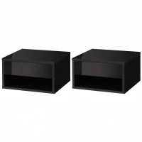 HOMCOM Lot de 2 tables de chevet murales table de nuit tiroir coulissant niche plateau en bois dim. 37L x 32l x 21H cm noir(m-12)
