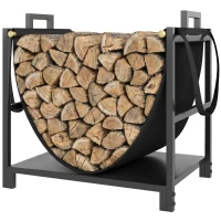 Outsunny Porte-bûches 47,5 x 33 x 44cm Rangement surélevé pour bois de chauffage avec sac de transport en toile jusqu'à 50 kg intérieur extérieur(m-8)