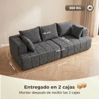 HOMCOM Sofá 3 Plazas Tipo Nube en Chenilla con Muelles Ensacados Asiento Ancho y Profundo Cojines Gris(m-3)