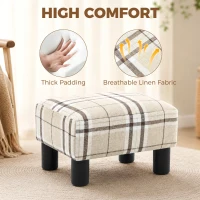 HOMCOM Linen Fabric Footstool Ottoman Cube with 4 Plastic Legs, Multi-colored(m-4)