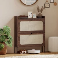 HOMCOM Shoe Cabinet with 2 Flip Drawers, Boho Narrow Shoe Storage Cabinet, Dark Brown(m-10)
