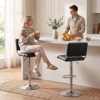 HOMCOM Set de 2 scaune de bar, înălţime reglabilă, rotativ 360°, şezut captuşit, spătar şi suport pentru picioare, negru(m-7)