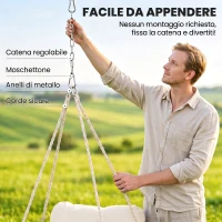 Outsunny Poltrona Sospesa in Stile Boho con Cuscino, in Acciaio, Cotone e Poliestere, 80x60x40 cm, Bianco Crema(m-6)
