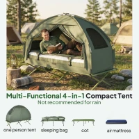 Outsunny 1 person Foldable Camping Tent w/Sleeping Bag Air Mattress Outdoor Hiking Picnic Bed cot w/Foot Pump(m-4)