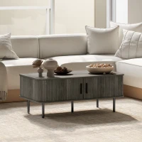 HOMCOM Coffee Table with Storage, Living Room Table with Slatted Tambour Sliding Doors and Adjustable Foot Pads, Rectangular Coffee Table with Elevated Base for Living Room, Grey Wood-Effect(m-10)