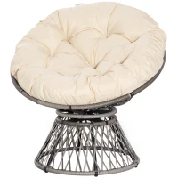 Outsunny 360° Swivel Rattan Moon Bowl Chair Round Lounge Garden Wicker Basket Seat with Padded Cushion Oversized for Outdoor Indoor, Beige(m-10)