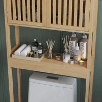 HOMCOM Etajeră pentru toaletă mobilier de baie pentru deasupra toaletei WC cu dulap 2 uși și etajeră deschisă bambus(m-5)