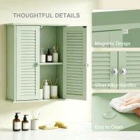 HOMCOM Bathroom Cabinet, Bathroom Wall Cabinet with Louvered Doors and Adjustable Shelf Storage for Kitchen, Light Green(m-7)
