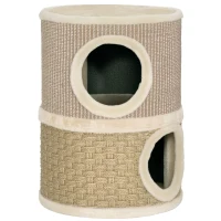 PawHut Cuccia per Gatti Tiragraffi a Torre con 2 Nicchie, Corda in Sisal e Alga Marina, Bordo Peluche, Cachi(m-1)