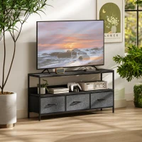 HOMCOM Mobile Porta TV da 55" con Cassetti Pieghevoli in Tessuto e Mensola in Metallo e MDF, 120x29x56cm, Nero(m-2)