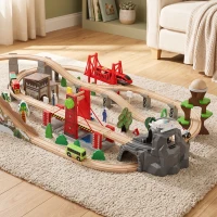 AIYAPLAY 100 Piece Wooden Train Set for Kids 3+ Years with Track, Crane, Battery Operated Train(m-8)