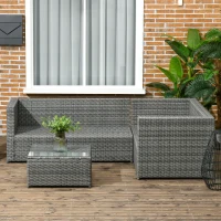Outsunny 3 Pieces PE Rattan Garden Furniture Set with 10 cm Thick Cushions, 4 Seater Garden Corner Sofa Set with Glass Top Coffee Table, Outdoor Furniture for Patio, Porch, Grey(m-7)