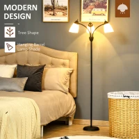 HOMCOM Arc Tree Floor Lamp with 3 Adjustable Rotating Lights, Industrial Standing Lamp with Steel Frame for Bedroom Living Room, 155cm, Black(m-4)