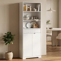 HOMCOM Meuble de salle de bain haut, 2 portes à fermeture douce, tiroir, 3 compartiments ouverts et étagères réglables, blanc(m-11)
