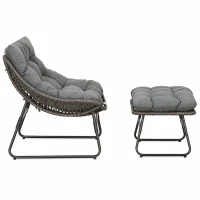 Outsunny Rattan Relaxsessel mit Fußhocker, Gartensessel mit dicke Kissen Outdoor Rattanstuhl Gartenstuhl für Garten, Balkon, Terrasse Grau(m-10)