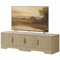 HOMCOM TV-Lowboard 152 cm, TV-Möbel für Fernseher bis 152,4 cm, 4 gerillte Türen und verstellbare Einlegeböden, Eiche(m-7)