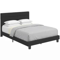 HOMCOM Cama Matrimonial 164x208 cm en Tejido Efecto Lino con Cabecero Regulable Negro(m-10)