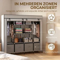HOMCOM Kleiderschrank Stoffschrank, Türen, 2 Kleiderstangen, 10 Fächer, Grau(m-4)
