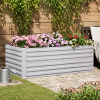 Outsunny Raised Beds for Garden, Galvanised Steel Outdoor Planters with Multi-reinforced Rods, 180 x 90 x 59 cm, Light Grey(m-2)