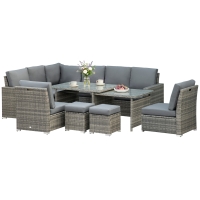 Outsunny Seven-Piece Rattan Garden Sofa Set, with Expanding Table - Grey