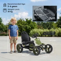 HOMCOM Skelter met handrem kinder trapauto Trapvoertuig vanaf 3 jaar groen(m-3)