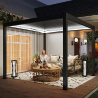 Outsunny 3 x 3(m) Electric Louvered Pergola with LED Lights, Aluminium Pergola Hardtop Gazebo with Remote, Adjustable Roof and Drainage System, Water and UV Proof(m-18)