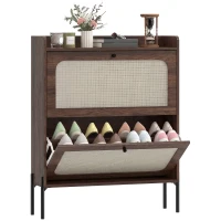 HOMCOM Shoe Cabinet with 2 Flip Drawers, Boho Narrow Shoe Storage Cabinet, Dark Brown(m-11)