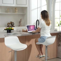 HOMCOM Lot de 2 tabourets de bar, tabourets hauts cuisine avec siège pivotant et hauteur réglable, 43 x 45 x 100 cm, blanc(m-9)