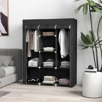 HOMCOM Guardaroba in Tessuto Armadio Salvaspazio 8 Ripiani 125x43x162.5cm Nero(m-2)