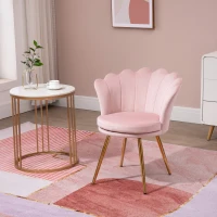 HOMCOM Fauteuil coquillage chaise coiffeuse fauteuil en velours avec pieds en métal doré rose poudré(m-10)