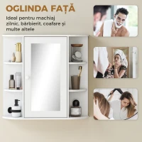 Homcom Dulapior Baie cu Oglinda – Lemn Alb 66×17×63 cm(m-5)