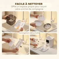 PawHut Distributeur Croquettes Chat Automatique 2 Animaux 6L Double Bol Inox WiFi Tuya App ABS 37x36x35cm Blanc(m-9)