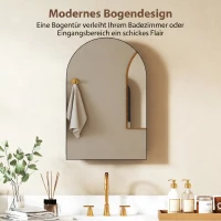 HOMCOM Spiegelschrank Bad Gewölbter Badezimmerschrank mit 180° Tür, 3 Regalen, aus Metall Schwarz 50 x 12 x 76 cm(m-4)