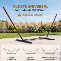 Outsunny Suporte para Cama de Rede de Metal Estrutura para Cama de Rede Carga 120 kg 360x92x112 cm Preto(m-4)