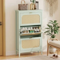 HOMCOM Narrow Shoe Cabinet, Boho Slim Shoe Storage Cabinet with 3 Flip Drawers, Holds 21 Pairs, Light Green(m-8)