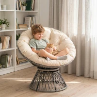 Outsunny 360° Swivel Rattan Moon Bowl Chair Round Lounge Garden Wicker Basket Seat with Padded Cushion Oversized for Outdoor Indoor, Beige(m-9)