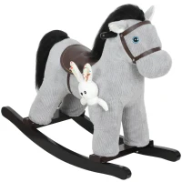 AIYAPLAY Cheval à bascule pour enfants, jouet à bascule bébé en peluche avec eouetffet sonore et poupée, 71 x 26 x 55 cm, gris(m-11)
