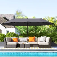 Outsunny Ombrellone da Giardino Doppio da Giardino 4.6x2.7 m a 12 Stecche con Prese d'Aria e Manovella, Ombrellone per Esterno in Acciaio e Poliestere, Anti UV, per Balcone e Terrazza, Grigio(m-9)