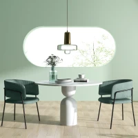 HOMCOM Lot de 2 chaises de salle à manger pieds en acier, assise rembourrée en tissu aspect velours, vert(m-10)