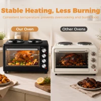 HOMCOM Mini-Four avec 2 Plaques de Cuisson et Broche Rotative 46L 2850 W, Four à Convection Multifonction, Minuterie, Noir(m-8)