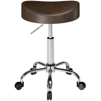 HOMCOM Rollhocker, Salonhocker mit höhenverstellbarer Sitzhöhe 51-66 cm und gepolsterter Sitzfläche, 360° drehbar, braun(m-7)