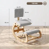 HOMCOM Cadeira de Joelhos Ergonômica com Encosto Assento Ajoelhado Basculante Estofado em Veludo Cotelê Cinza Claro(m-3)